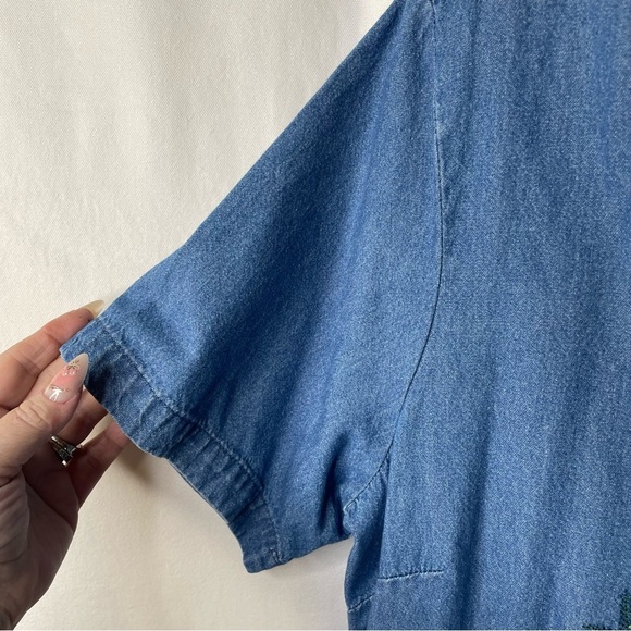 Vintage Denim Shirt Pineapple Palm Tree‎ Embroidery Hawaiian Size L - Picture 10 of 13